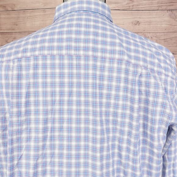 DAVID DONAHUE BLUE PLAID BUTTON DOWN SHIRT MENS SIZE L LARGE - Picture 6 of 8